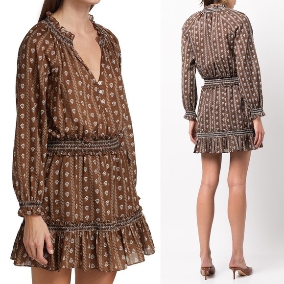 NWT VERONICA BEARD Floral Puffed Long Sleeve Embroidered Smocked Ruffled Dress M - Picture 2 of 15